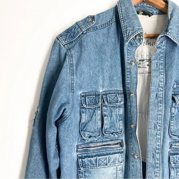 Vintage 90s Denim Utility Jacket – Size Large - Picture 2 of 7